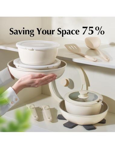 Juego de Sartenes y Ollas Redchef 16 Piezas Cerámica Beige