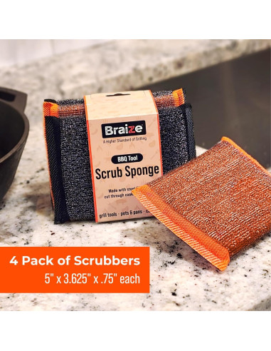 Esponjas de Acero Inoxidable Braize 201-4 para Fregar 4 Unidades