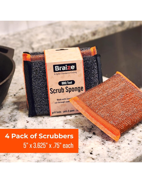 Esponjas de Acero Inoxidable Braize 201-4 para Fregar 4 Unidades