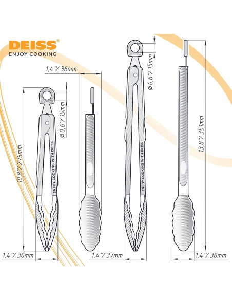 Pinzas de Cocina Deiss PRO con Puntas de Silicona - Juego de 2