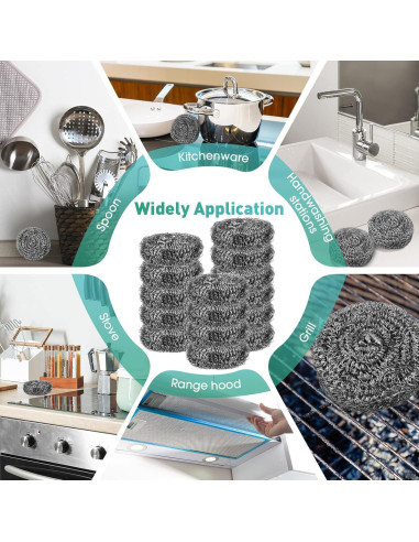 60 Estropajos de Acero Inoxidable Roshtia 30g Redondos