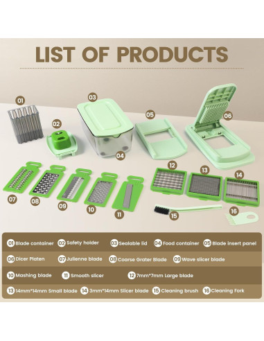 Cortador de Verduras MAMICOOKER 16-en-1 con Contenedor
