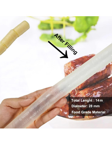 Tripas de colágeno comestible ECYC 14m 28mm para salchichas