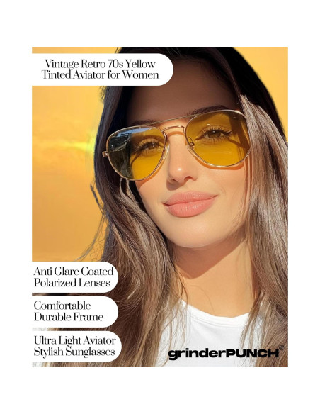 Gafas de Sol Unisex Aviador grinderPUNCH - Marco Dorado y Lentes Amarillas UV400 Gafas de Sol Unisex Aviador grinderPUNCH - Marco Dorado y Lentes Amarillas UV400