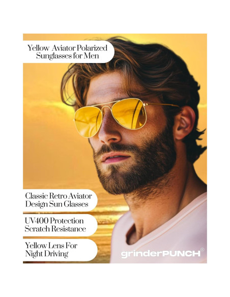 Gafas de Sol Unisex Aviador grinderPUNCH - Marco Dorado y Lentes Amarillas UV400 Gafas de Sol Unisex Aviador grinderPUNCH - Marco Dorado y Lentes Amarillas UV400
