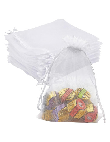 100 Bolsas de Regalo de Organza Blanca 17x23 cm para Joyería