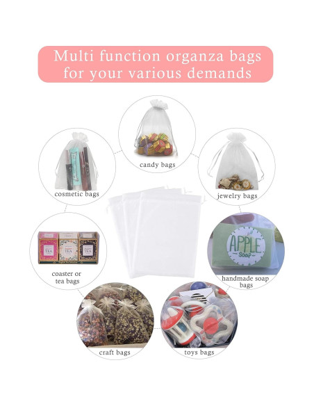 100 Bolsas de Regalo de Organza Blanca 17x23 cm para Joyería