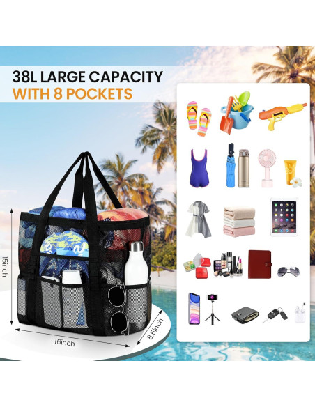 Bolsa de Playa Grande Tavaleu con Bolsillos Multifuncionales Bolsa de Playa Grande Tavaleu con Bolsillos Multifuncionales