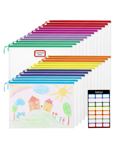 24 Piezas Bolsa de Malla con Cierre YOPCDJ A4 Colorido