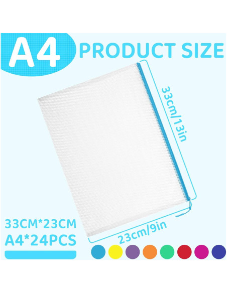 24 Piezas Bolsa de Malla con Cierre YOPCDJ A4 Colorido