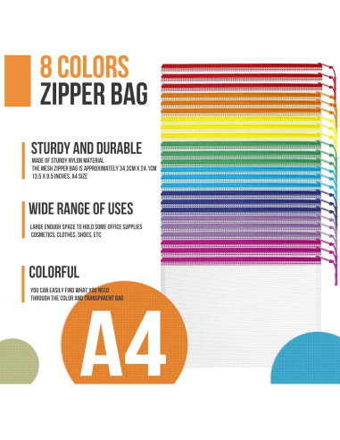 24 Piezas Bolsa de Malla con Cierre YOPCDJ A4 Colorido