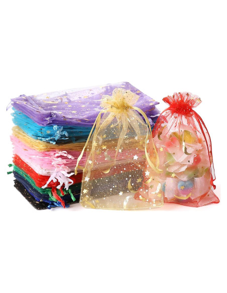 100 Bolsas de Organza Luna y Estrella Hopttreely 10x15 cm