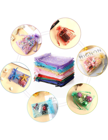100 Bolsas de Organza Luna y Estrella Hopttreely 10x15 cm