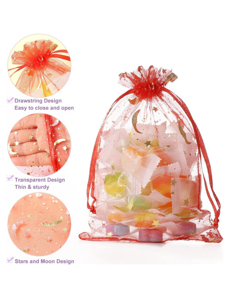 100 Bolsas de Organza Luna y Estrella Hopttreely 10x15 cm