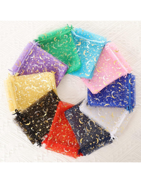 100 Bolsas de Organza Luna y Estrella Hopttreely 10x15 cm