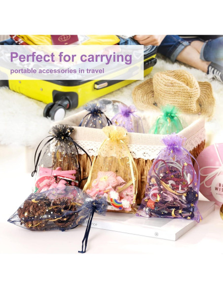 100 Bolsas de Organza Luna y Estrella Hopttreely 10x15 cm