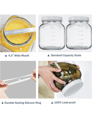 Paquete de 2 Tarros de Vidrio Mason 3,02 L con Tapa