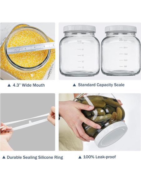 Paquete de 2 Tarros de Vidrio Mason 3,02 L con Tapa