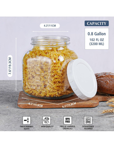 Paquete de 2 Tarros de Vidrio Mason 3,02 L con Tapa