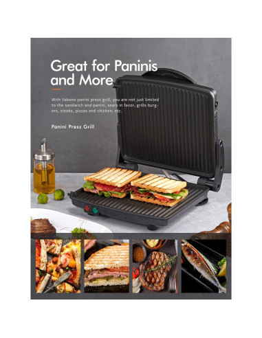 Parrilla Panini Yabano GT43 1200W Acero Inoxidable 28x24.9cm