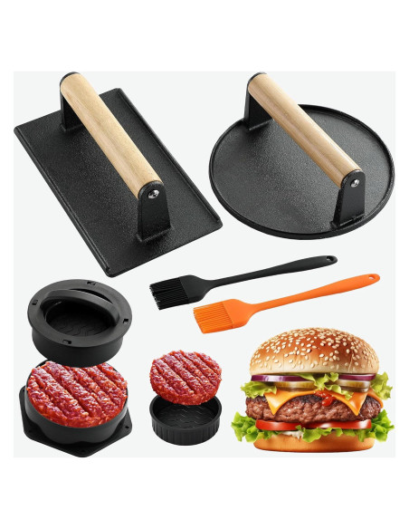 POLIGO Kit de Prensa para Hamburguesas 5 Piezas Antiadherente