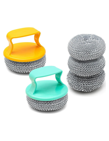 Estropajos de acero inoxidable OFXDD - 5 piezas con 2 mangos