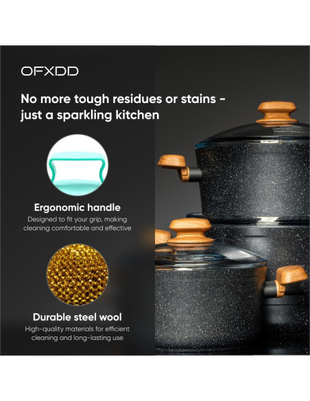 Estropajos de acero inoxidable OFXDD - 5 piezas con 2 mangos