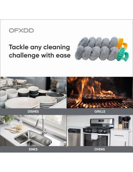 Estropajos de acero inoxidable OFXDD - 5 piezas con 2 mangos