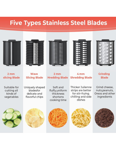 Rallador de Queso Eléctrico XGOBHC 250W 5 Cuchillas Inox