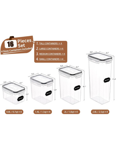 Conjunto de 16 Contenedores Herméticos PRAKI - Almacenamiento de Alimentos