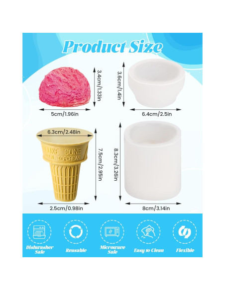 Molde de Silicona Cono y Bola de Helado Liobelon 3D Molde de Silicona Cono y Bola de Helado Liobelon 3D