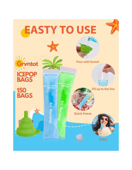 150 Bolsas Desechables Grvntot para Paletas de Hielo 236ml