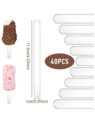 40 Palitos Acrílicos Reutilizables TIESOME 11.5x1 cm Transparentes