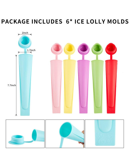 Moldes de Paletas de Silicona LHJJJL - 6 Piezas Multicolor
