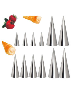 12 Moldes de Cono de Crema Dakexiong Acero Inoxidable 3 Tamaños