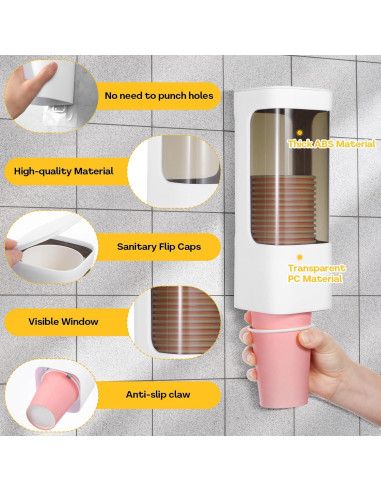 Dispensador de Vasos Molain Blanco para Pared 3oz-5oz