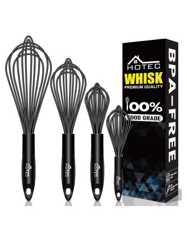 Juego de 4 batidores de silicona HOTEC, 30-12 cm, negro