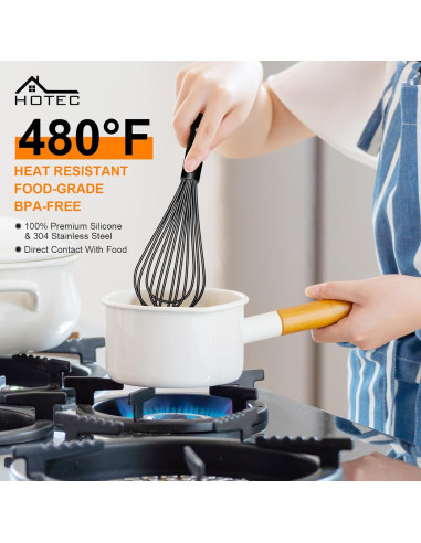 Juego de 4 batidores de silicona HOTEC, 30-12 cm, negro