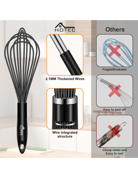 Juego de 4 batidores de silicona HOTEC, 30-12 cm, negro