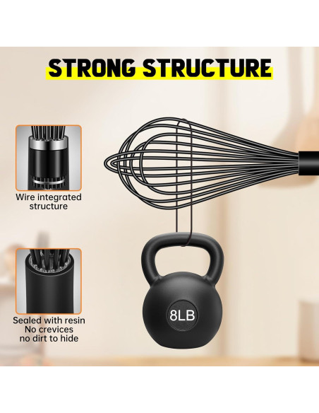 Juego de 4 batidores de silicona HOTEC, 30-12 cm, negro