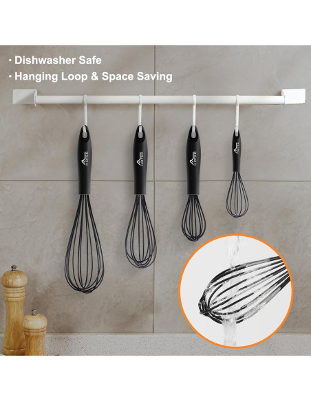 Juego de 4 batidores de silicona HOTEC, 30-12 cm, negro