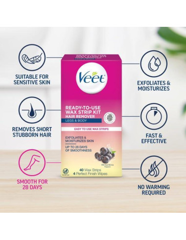 Ceras Frías Veet para Piernas y Cuerpo 40 unidades