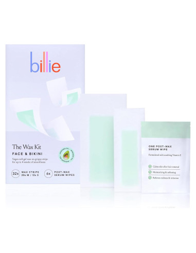 Kit de Cera Billie para Cara y Bikini - 32 Tiras + Toallitas