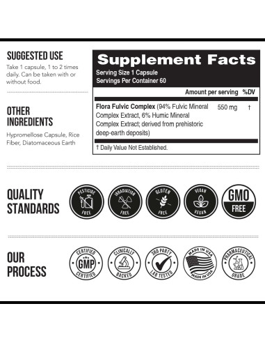 Flora Fulvic | Suplemento de Ácido Fulvico 550 mg | 60 Cápsulas