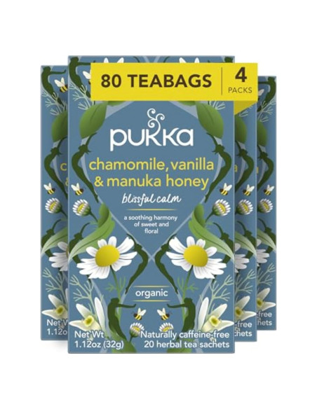 Té de Hierbas Orgánico Pukka Manzanilla Vainilla Miel 80 Bolsitas