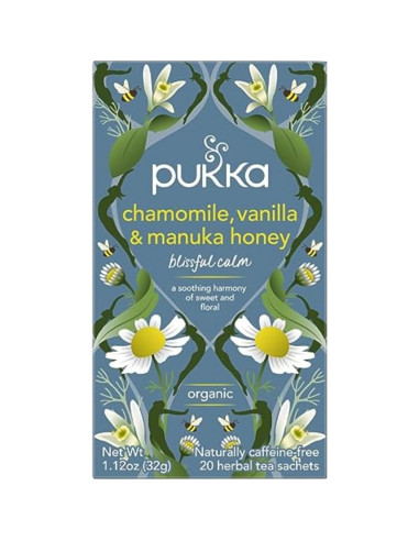 Té de Hierbas Orgánico Pukka Manzanilla Vainilla Miel 80 Bolsitas