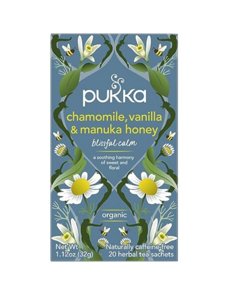 Té de Hierbas Orgánico Pukka Manzanilla Vainilla Miel 80 Bolsitas