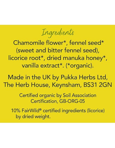 Té de Hierbas Orgánico Pukka Manzanilla Vainilla Miel 80 Bolsitas