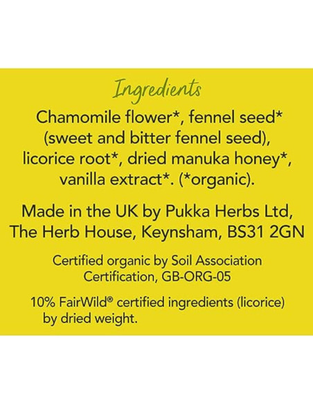 Té de Hierbas Orgánico Pukka Manzanilla Vainilla Miel 80 Bolsitas