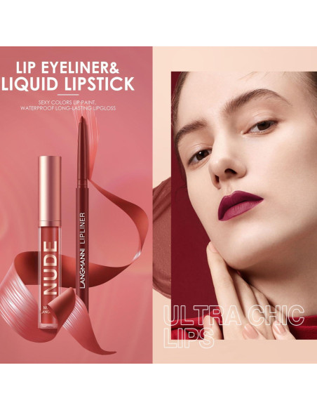 Set de 6 Pintalabios Mate LANGMANNI con Lápices de Labios